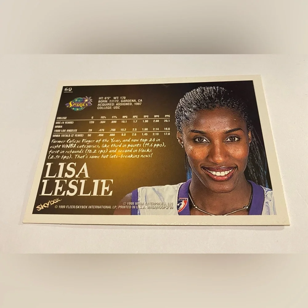 Lisa Leslie 1999 WNBA Hoops SkyBox Basketball Card #60 Los Angeles Sparks - Picture 2 of 3